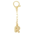 Porte-clés doré avec pendentif lettre R orné de cristaux et fermoir mousqueton brillant - Lettre R Or Porte-clés