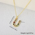 Golden letter U necklace pendant with colorful zircons and refined cross chain detail - Gold U / Pendant Only (Without Chain)