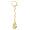 Porte-clés lettre S dorée avec pendentif en zircone cubique brillante et strass - Lettre S Or Porte-clés