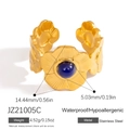 Bague fleur en acier inoxydable plaqué or 18k avec pierre naturelle bleue gravée - Style Fleur Pierre Bleu Clair (JZ21005C)