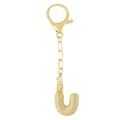 Porte-clés lettre J doré à la mode avec pavage de micro-pierres en zircone - Lettre U Or Porte-clés