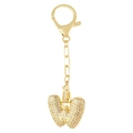 Porte-clés doré avec pendentif lettre W en zircone cubique et fermoir mousqueton - Lettre W Or Porte-clés