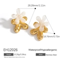 French style stainless steel flower stud earrings with white resin petals and gold base - Flower Style (EH12026)