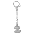 Porte-clés lettre Z argentée avec cristaux étincelants et fermoir mousqueton - Lettre Z Argent Porte-clés