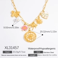 Collana in acciaio inossidabile placcata oro 18k con ciondoli a farfalla e perla - Oro 18K / Stile Dorato (XL31457)