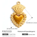 Gold stainless steel heart pendant with crown design and size details for jewelry making - Crown Heart Style (PJ92533D)
