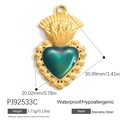 Golden stainless steel heart pendant with deep green gem inlay and crown detail - Green Heart Crown Style (PJ92533C)