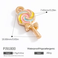 Colorful lollipop pendant in gold alloy with pink yellow blue drip oil and bow detail - Lollipop Style (PJ91800)