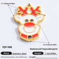 Christmas elk reindeer pendant in gold stainless steel with red and white enamel finish - Red Reindeer Head Pendant Charm (PJ91308)