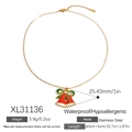 Gold stainless steel necklace with red and green enamel Christmas bell pendant - Red Green Enamel Bow Bell Necklace (XL31136)