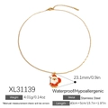 Stainless steel Christmas Santa Claus necklace with red enamel pendant on gold chain - Red White Gold Enamel Santa Necklace (XL31139)