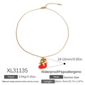 Christmas stocking pendant necklace in red enamel with golden stainless steel chain - Red Green Leaf Xmas Sock Necklace (XL31135)