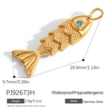 Golden stainless steel small fish pendant with blue gemstone and detailed fish scales - Sapphire-Eyed Gold Fish (PJ92673H)