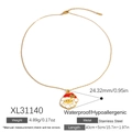 Waterproof stainless steel gold necklace featuring a Santa Claus enamel pendant detail - Colorful Enamel Santa Necklace (XL31140)