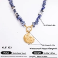 Boheemse gouden roestvrijstalen ketting met blauwe en witte natuurstenen kralen - Zon Maan Blauw Witte Steen Stijl (XL31323)