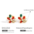 Christmas holly and candy cane stud earrings in red and green enamel with zircon accents - Holly Cane Rhinestone Studs (EH11313)