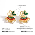 Christmas jingle bell earrings in gold stainless steel with colorful rhinestones - Rhinestone Pearl Bow Bell Studs (EH11309)