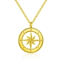 Collar de acero inoxidable chapado en oro de 18k con colgante de medallón de estrella - Estilo de Círculo de Brújula Hueca (N2141-GO)