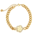 Gold stainless steel Cuban chain bracelet featuring a zircon-encrusted flower pendant - Hollow Five-Petal Flower / Gold Hollow Flower Style (B2128)