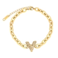 Gold cuban link stainless steel bracelet with a V-shaped pendant set in crystals - V-Shape Pendant / Gold V Shape Style (B2122)