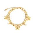 Goldenes mehrlagiges Gliederketten-Armband mit Schmetterling-Anhängern und Perlen - Schmetterling Perle Panzerkette Armband (B2121)