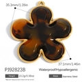 Waterproof stainless steel flower charm with amber resin inlay and 18K gold finish - Dark Brown Tortoise Flower (PJ92823B) / Dark Brown