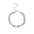 Detail of silver stainless steel Cuban bracelet with three inlaid rectangle zircons - Silver Cuban Chain Triple Rectangular Zirconia Style (B2320-ST)