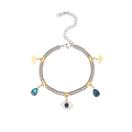 Detailed view of gold Cuban chain bracelet with blue evil eye pendant and zircon accents - Evil Eye Bead Chain Pendant Style (B2319-GO-ST)