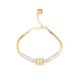 Detail of gold-plated stainless steel snake chain bracelet with zircon stones and heart charm - Gold Square Pave Zirconia Snake Chain (B2318-GO)