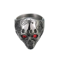 Anello da uomo a forma di teschio stile punk con occhi in zircone rosso e finitura vintage - Stile Teschio Occhi Rossi (R726)