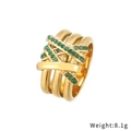 Bague multicouche plaquée or avec pierres vert émeraude et poids de 8,1 g - Style Entrelacé Multi-couches Doré Pierre Verte (R752-GO-B-G)