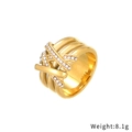 Bague multicouche dorée luxueuse avec zircons cubiques, design croisé pour femme, 8,1g - Style Entrelacé Multi-couches Doré Pierre Blanche (R752-GO-W)