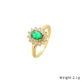 Bague vintage plaquée or 24 carats avec zircon émeraude ovale et entourage soleil - Style Diana Pierre Verte Dorée (R751-GO-G)