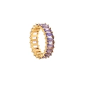 Elegant gold eternity ring featuring rectangular purple zircon stones in a classic prong setting - Rectangle Cut Style / Purple (R894-GO-P)