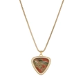 Détail de chaîne gourmette dorée et pendentif unakite avec bordure en diamants brillants - Pendentif Triangle Unakite Rouge et Vert (N2671-GO)