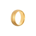 Dettaglio anello dorato con centro opaco sabbiato e bordi smussati lucidi a specchio - modello femminile / Stile Bordo Lucido Sabbiato Oro (R662-GO)