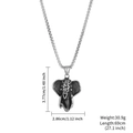 Detailed size specifications for antique silver elephant head pendant and box chain - Elephant Head (N2612-ST)