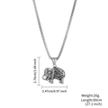Detail of vintage silver elephant pendant showing 2.76cm dimensions and tribal texture - Standing Elephant (N2625-ST)