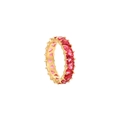 Elegance gold-plated ring featuring full circle claw-set red heart-shaped zircon stones - Red (R895-GO-RP)