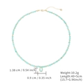 Halskette aus hellgrünen facettierten Perlen mit hellblauem ovalem Edelstein-Anhänger in Gold - Hellgrüne Perlen Blauer Anhänger (SN774-GO-B)