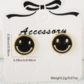 Boucles d'oreilles smiley en émail noir avec bord doré, diamètre 0,98cm, poids de 2g - Noir