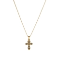 Collana per ceneri a croce dorata con cuori e incisione floreale nera dettagliata - Stile Croce Cava (N2716-GO)