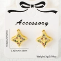 Goldene Stern-Ohrstecker mit bunten Strasssteinen auf weißer Schmuck-Präsentationskarte - Vierstrahliger Stern Stil (Stil 4)