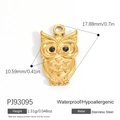 Goldener Eulenanhänger aus Edelstahl mit schwarzen Kristallaugen und wasserfestem Finish - Goldene Schwarzäugige Eule (PJ93095)
