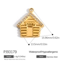 14k gold plated house shaped stainless steel pendant with white zircon stones - House Style (PJ93179)