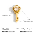 14k gold plated stainless steel heart key pendant with white zircon and waterproof coating - Heart Key Style (PJ93180 Zirconia)