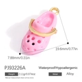 Pink alloy clog shoe pendant for DIY necklaces featuring gold accents and glossy finish - Pink Clog Shoe Style (PJ93226A)