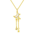Chique gouden ketting met maan- en sterhanger, kwastje en fonkelende zirkonia's - Maan Ster Franje Hanger (N1946-GO) / Goud