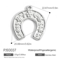 Polished silver horseshoe pendant in stainless steel with floral embossed patterns - Floral Horseshoe Style (PJ93037)