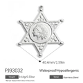 Polished stainless steel Star of David pendant featuring a native chieftain relief design - Indian Chief Hexagram Style (PJ93032)